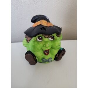 CHUBBY FACE WITCH TEA LIGHT HOLDER Brinn's vintage Halloween painted bisque RARE